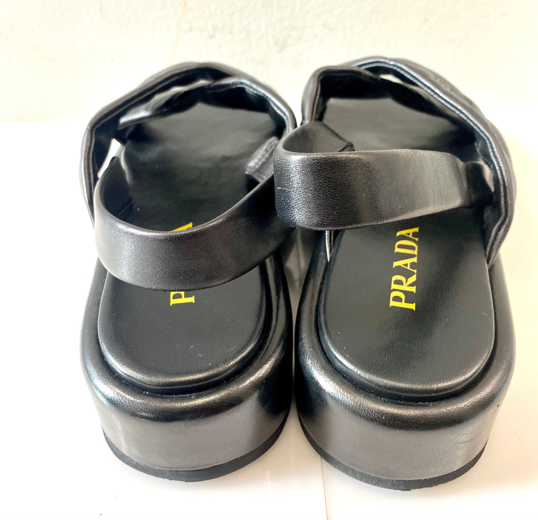 PRADA SOFT QUILTED NAPPA LEATHER PLATFORM SLINGBACK SANDALS