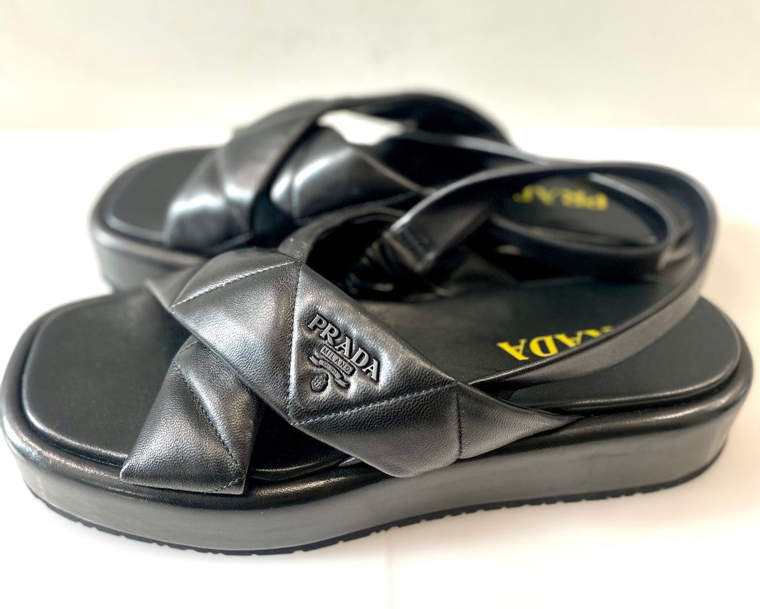 PRADA SOFT QUILTED NAPPA LEATHER PLATFORM SLINGBACK SANDALS