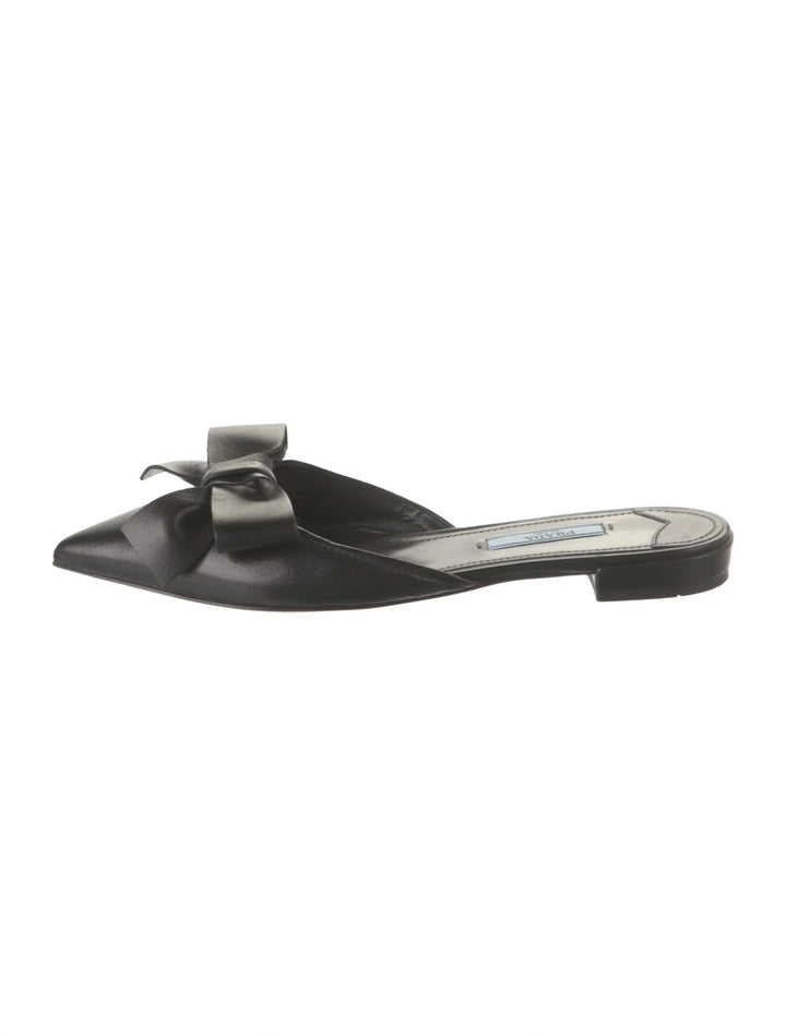 PRADA POINTED TOE BOW SLIDES