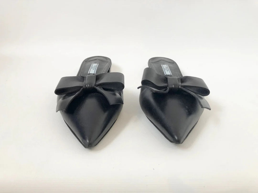 PRADA POINTED TOE BOW SLIDES