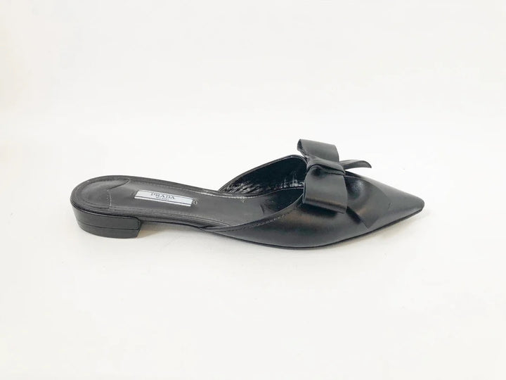 PRADA POINTED TOE BOW SLIDES