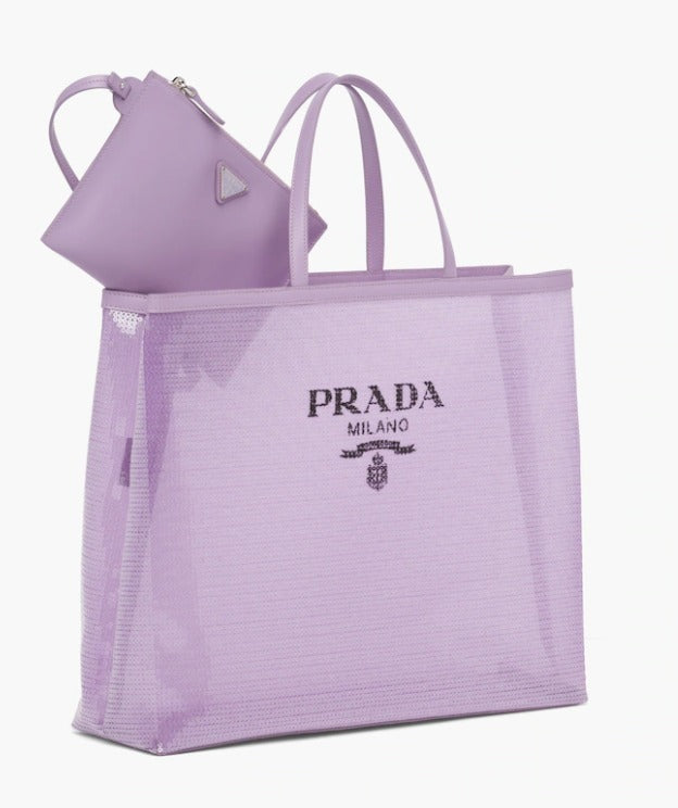 PRADA MESH SEQUIN LOGO TOTE BAG