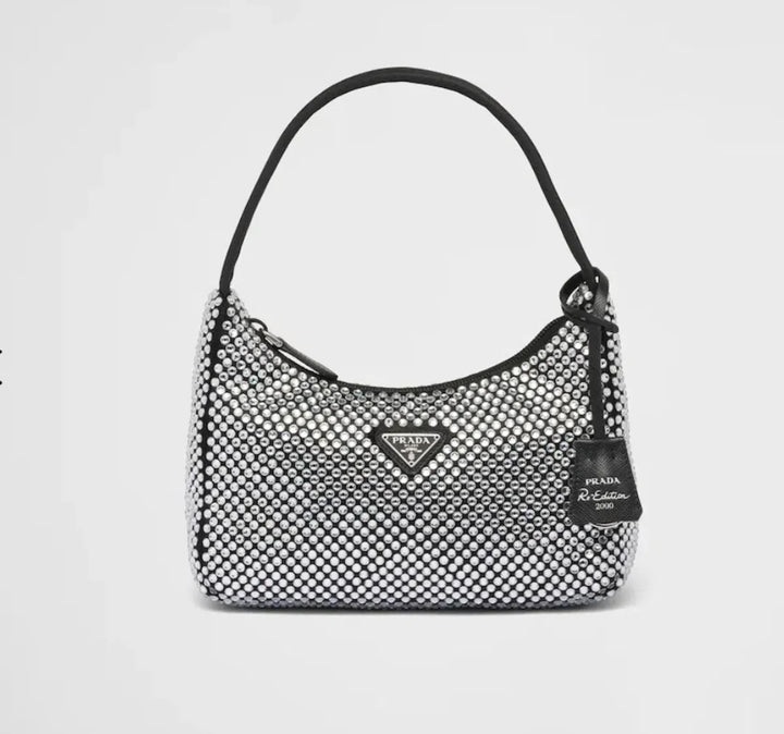PRADA RE-EDITION 2005 CRYSTAL EMBELLISHED SATIN MINI BAG