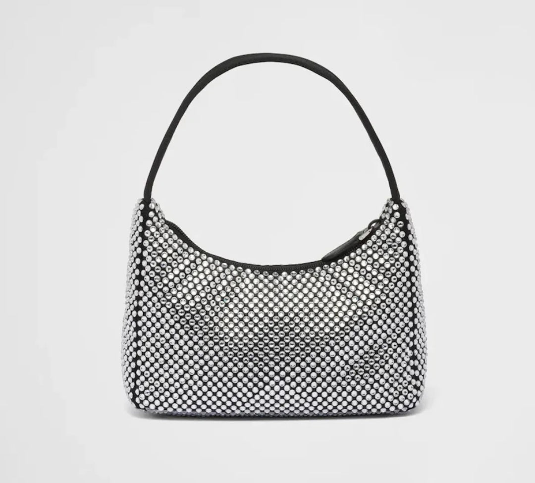 PRADA RE-EDITION 2005 CRYSTAL EMBELLISHED SATIN MINI BAG