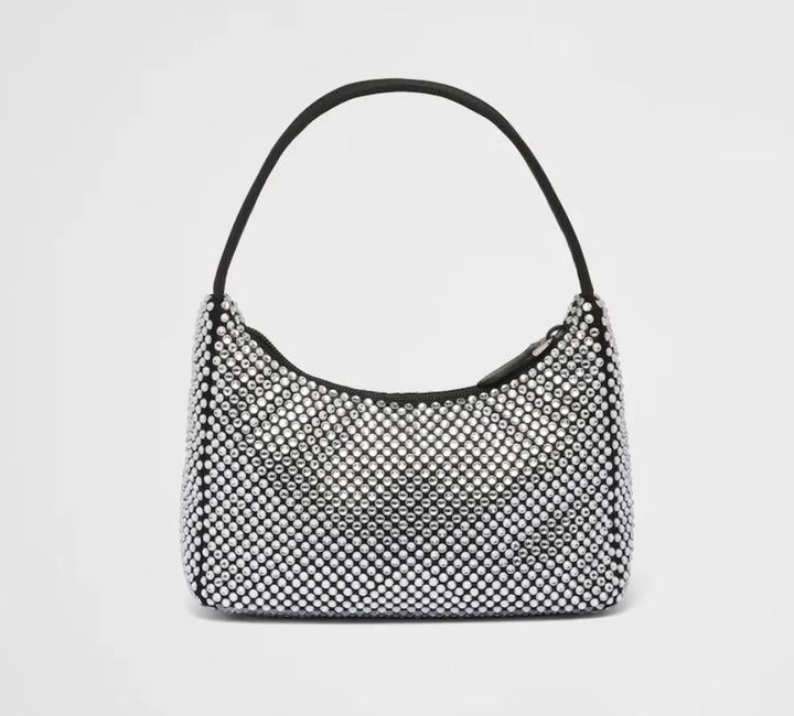 PRADA RE-EDITION 2005 CRYSTAL EMBELLISHED SATIN MINI BAG