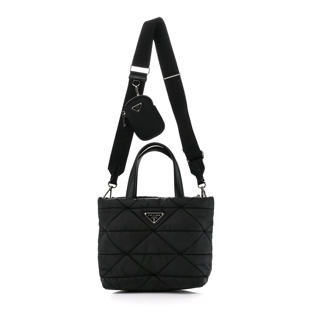 PRADA RE-NYLON TESSUTO NAPPA QUILTED PADDED ZIP TOTE BAG