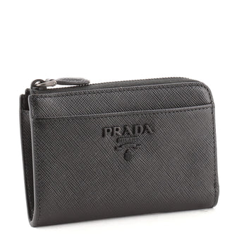 PRADA MONOCHROME SAFFIANO LEATHER ZIP KEYCHAIN  COMPACT WALLET