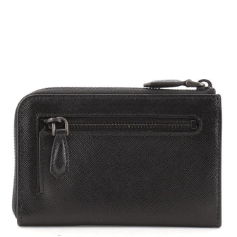 PRADA MONOCHROME SAFFIANO LEATHER ZIP KEYCHAIN  COMPACT WALLET