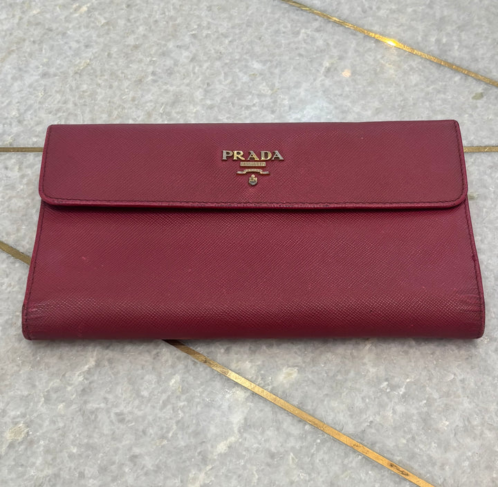 PRADA SAFFIANO LEATHER LOGO LONG FLAP WALLET