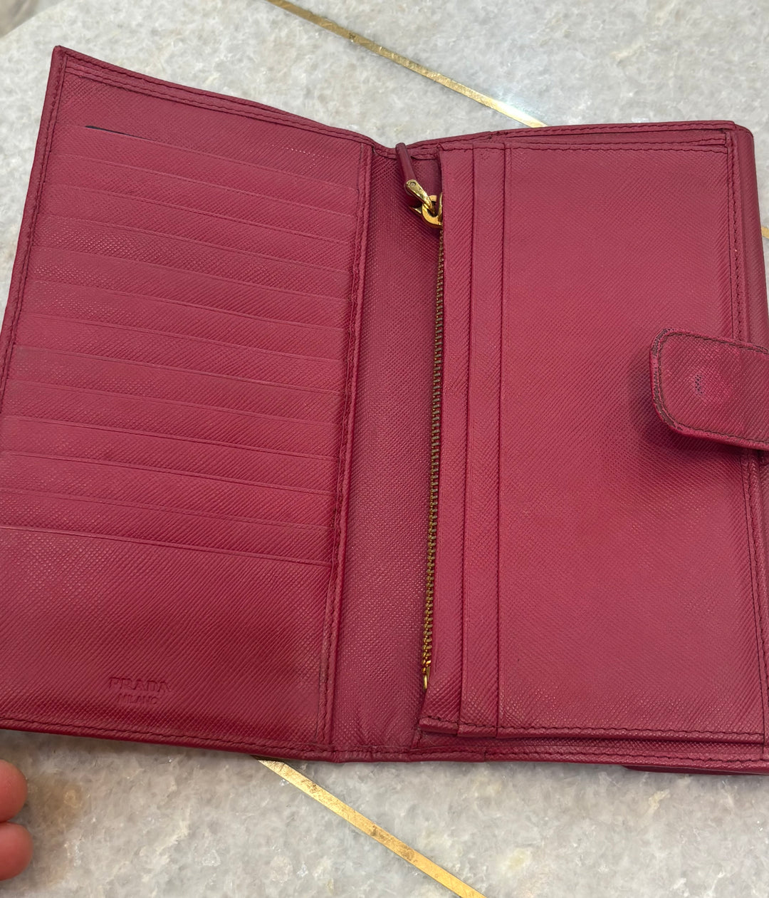 PRADA SAFFIANO LEATHER LOGO LONG FLAP WALLET