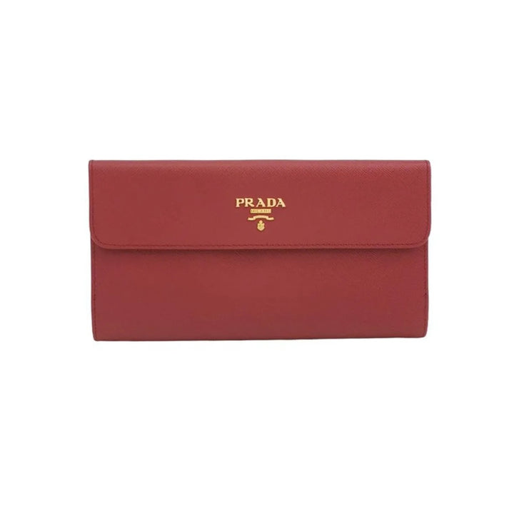 PRADA SAFFIANO LEATHER LOGO LONG FLAP WALLET