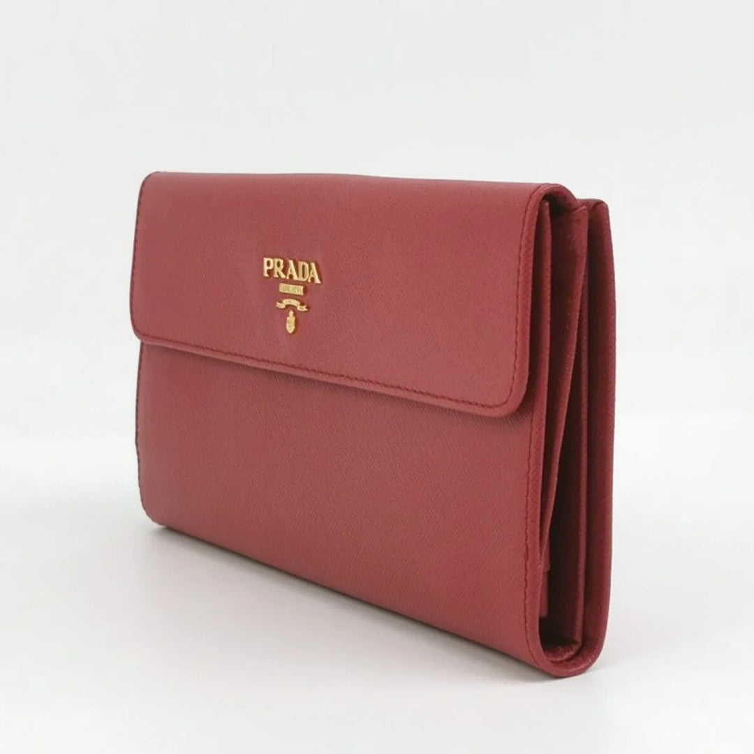 PRADA SAFFIANO LEATHER LOGO LONG FLAP WALLET
