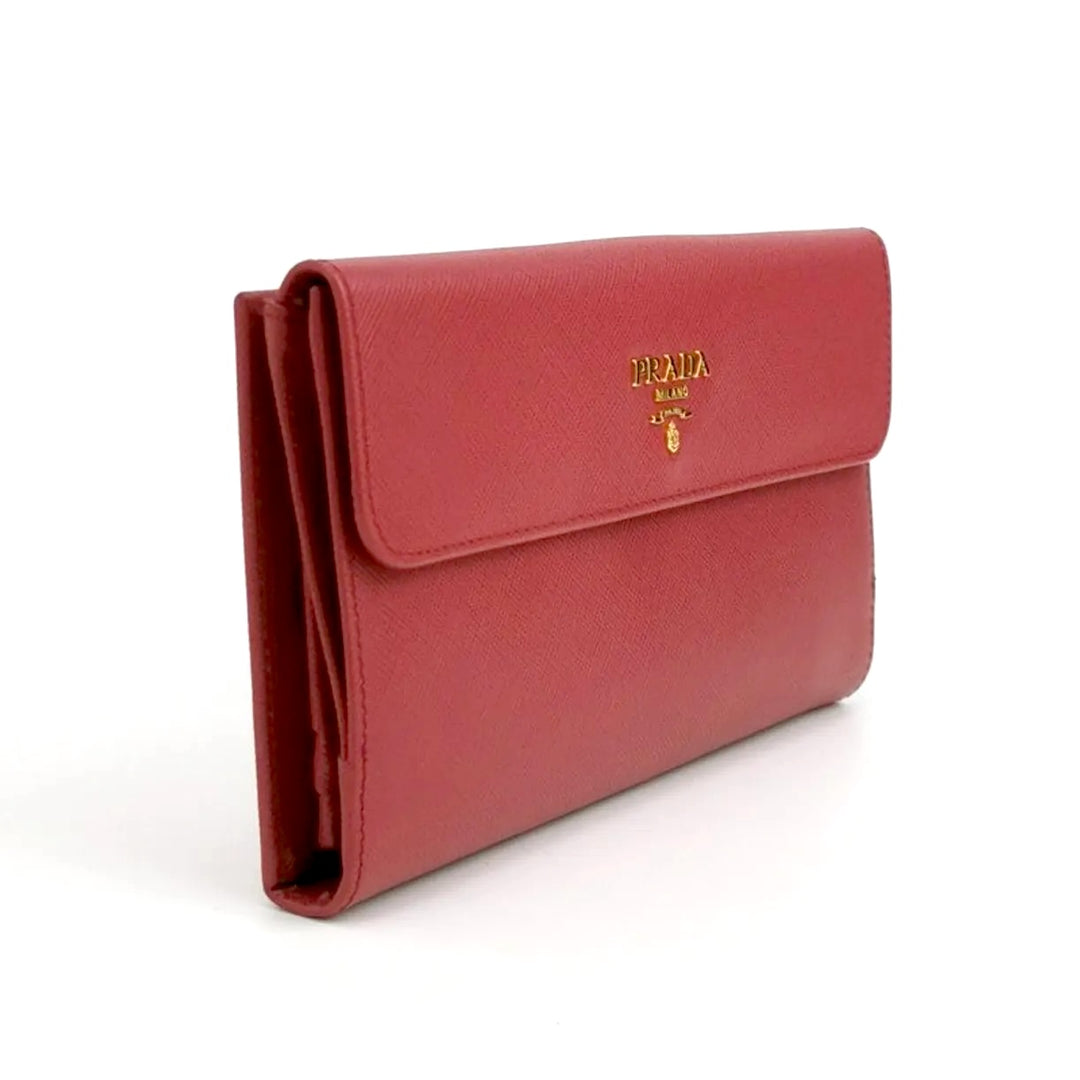 PRADA SAFFIANO LEATHER LOGO LONG FLAP WALLET