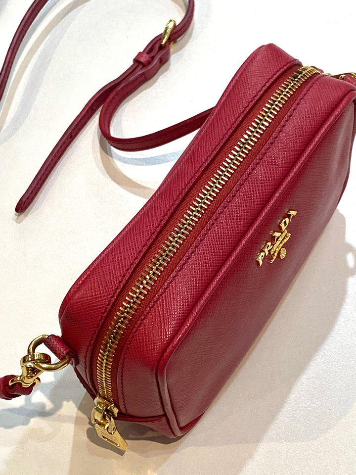 PRADA SAFFIANO LEATHER MINI CAMERA CROSSBODY BAG