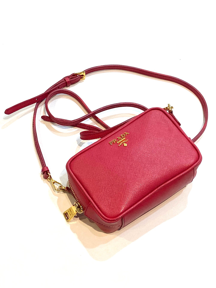 PRADA SAFFIANO LEATHER MINI CAMERA CROSSBODY BAG