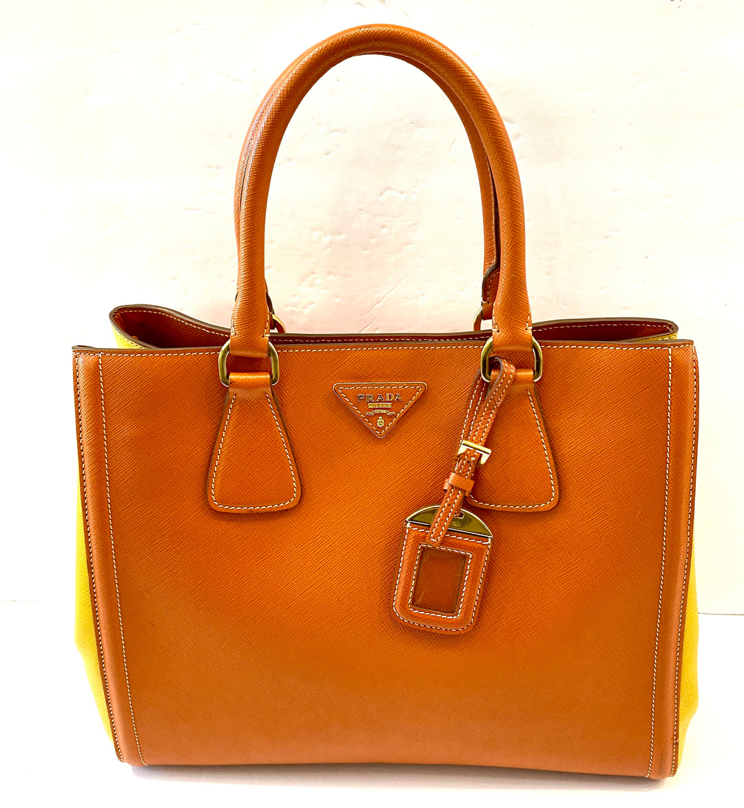 PRADA SAFFIANO LEATHER TWO-TONE GALLERIA TOTE BAG
