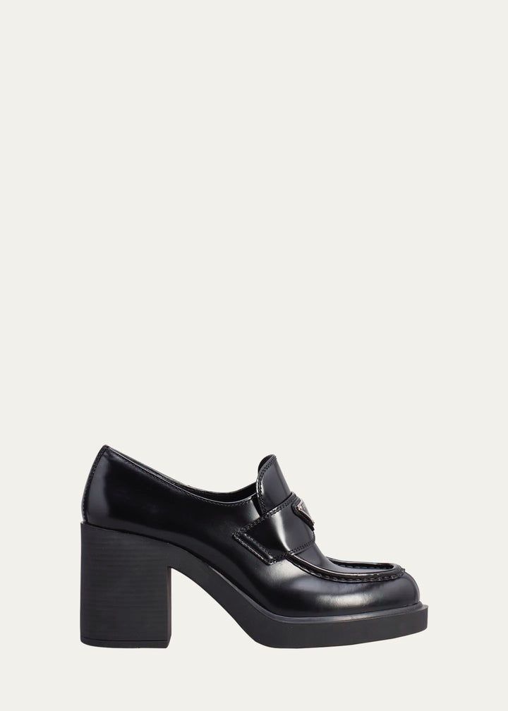 PRADA SPAZZOLATO TRIANGLE LOGO BRUSHED LEATHER LOAFERS