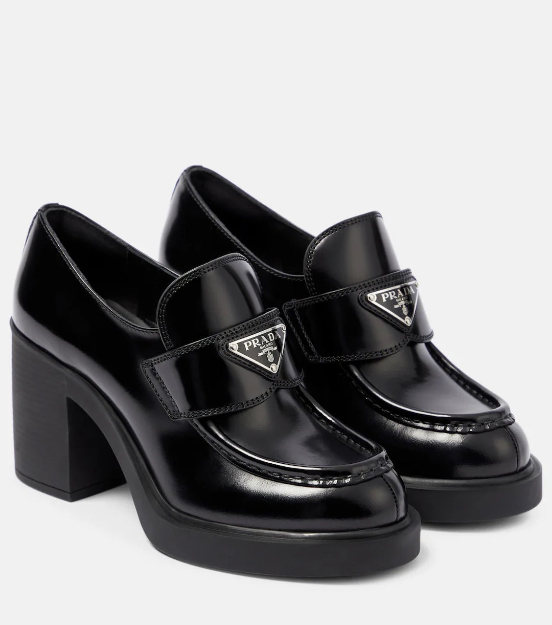 PRADA SPAZZOLATO TRIANGLE LOGO BRUSHED LEATHER LOAFERS