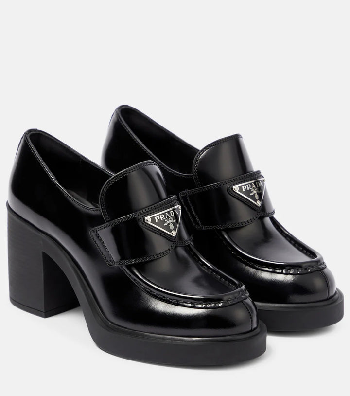PRADA SPAZZOLATO TRIANGLE LOGO BRUSHED LEATHER LOAFERS