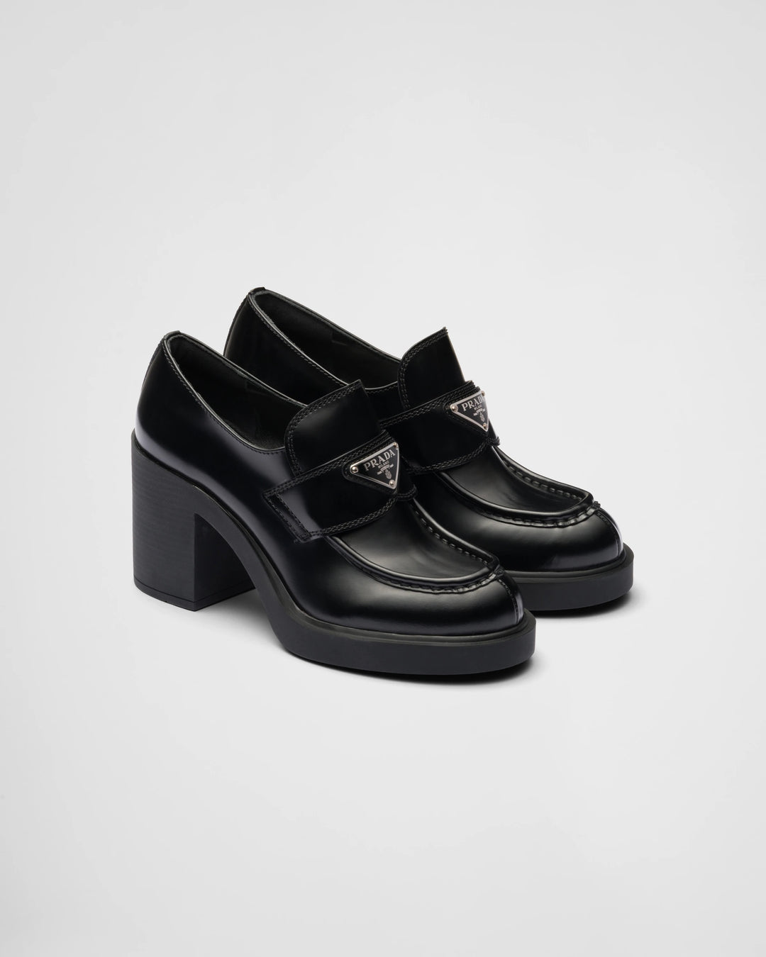 PRADA SPAZZOLATO TRIANGLE LOGO BRUSHED LEATHER LOAFERS