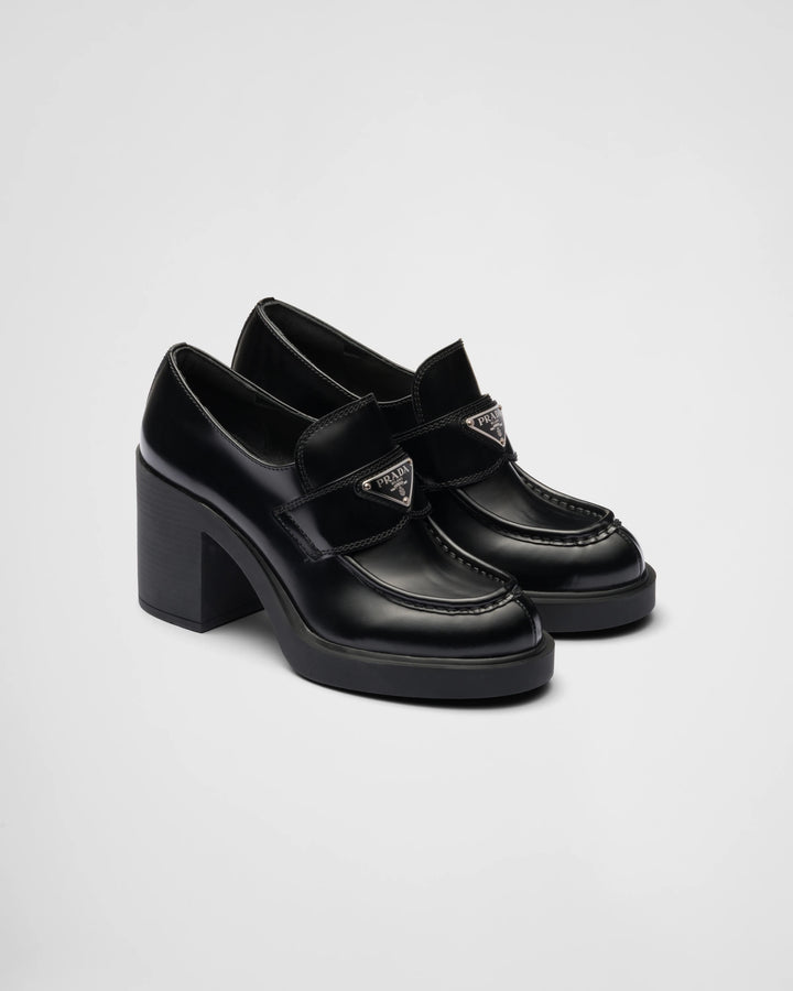 PRADA SPAZZOLATO TRIANGLE LOGO BRUSHED LEATHER LOAFERS