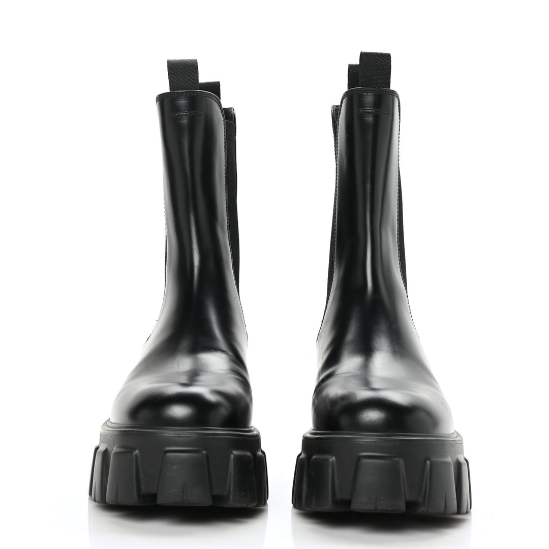 PRADA SPAZZOLATO ROIS MONLITH BRUSHED LEATHER CHELSEA BOOTS