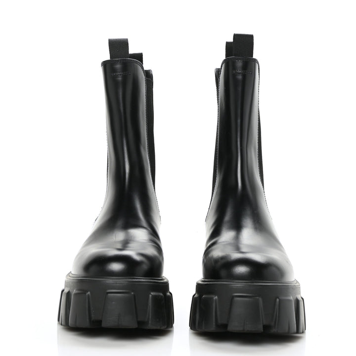 PRADA SPAZZOLATO ROIS MONLITH BRUSHED LEATHER CHELSEA BOOTS