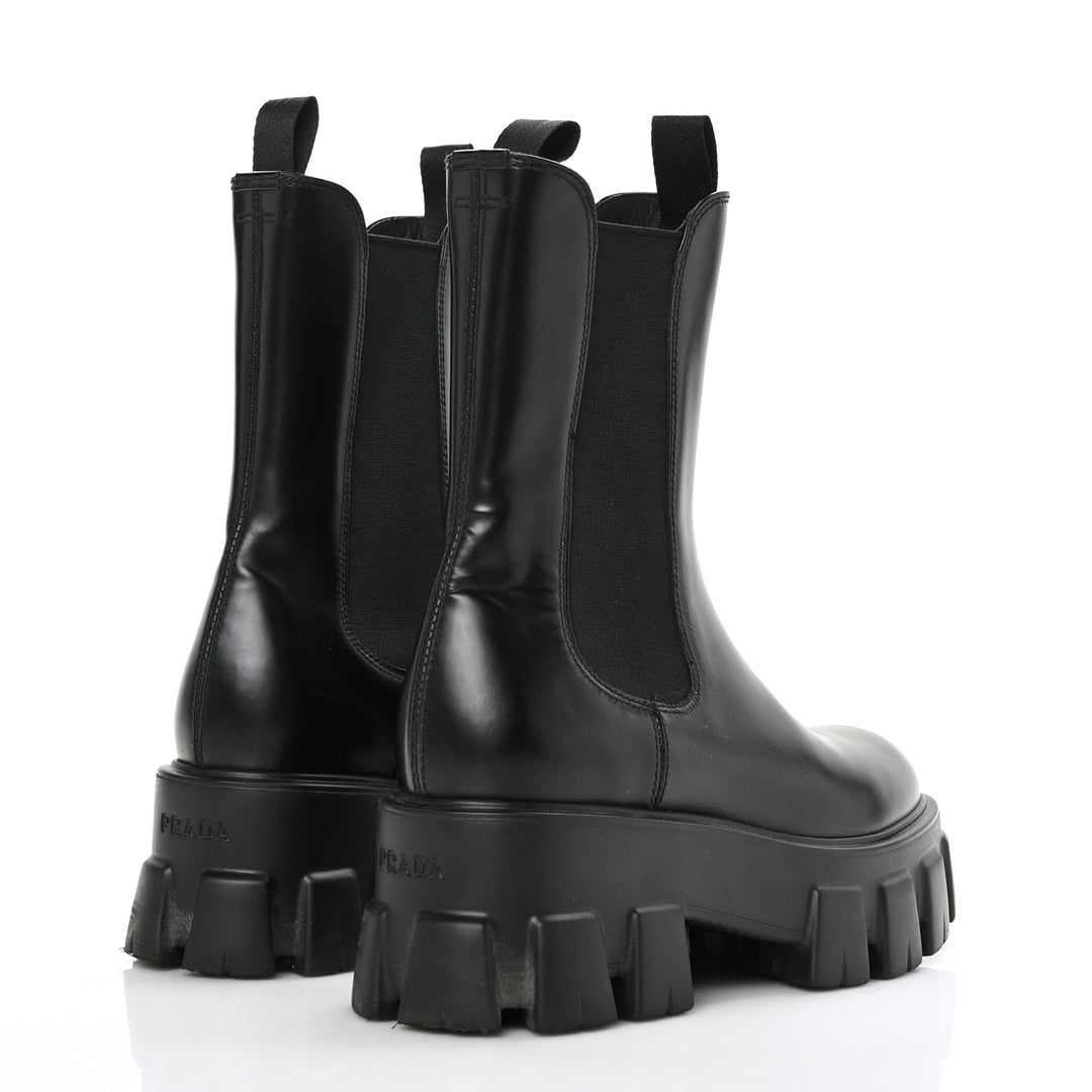PRADA SPAZZOLATO ROIS MONLITH BRUSHED LEATHER CHELSEA BOOTS
