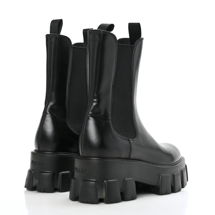 PRADA SPAZZOLATO ROIS MONLITH BRUSHED LEATHER CHELSEA BOOTS