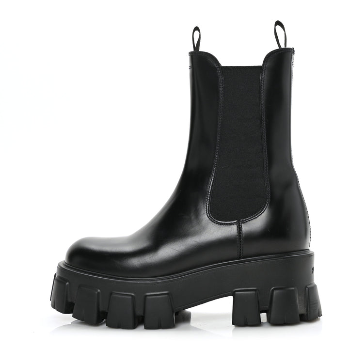 PRADA SPAZZOLATO ROIS MONLITH BRUSHED LEATHER CHELSEA BOOTS