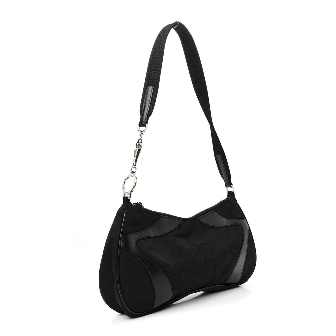 PRADA TESSUTO NYLON SOFT CALFSKIN LEATHER KIDNEY SHOULDER BAG