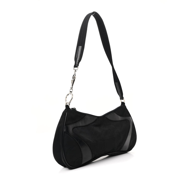 PRADA TESSUTO NYLON SOFT CALFSKIN LEATHER KIDNEY SHOULDER BAG