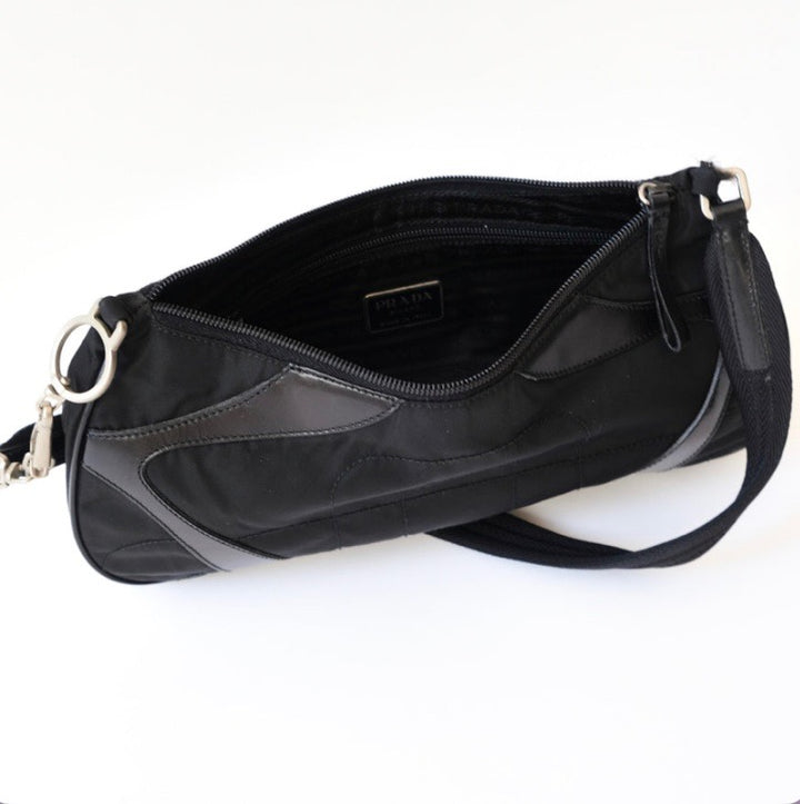 PRADA TESSUTO NYLON SOFT CALFSKIN LEATHER KIDNEY SHOULDER BAG