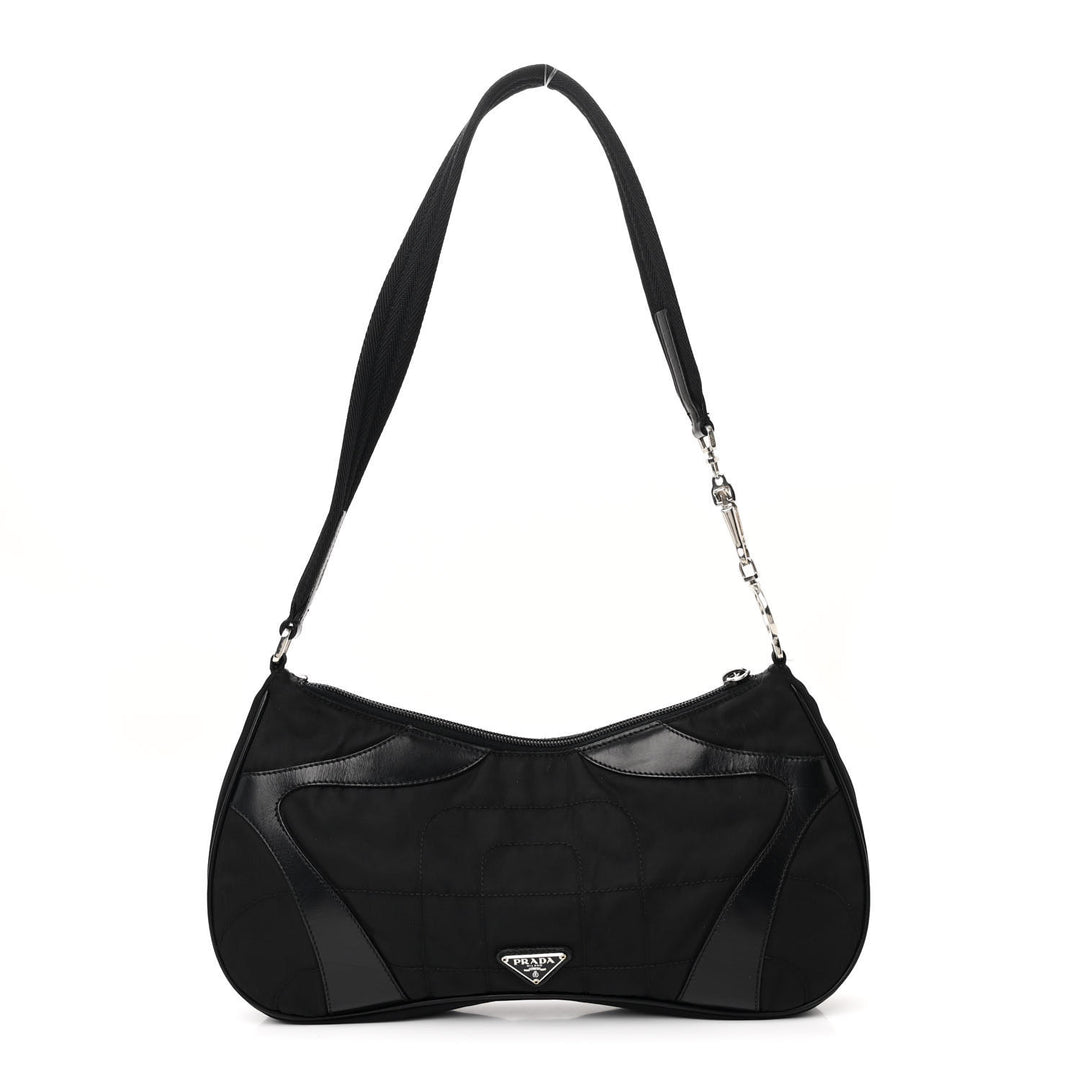 PRADA TESSUTO NYLON SOFT CALFSKIN LEATHER KIDNEY SHOULDER BAG