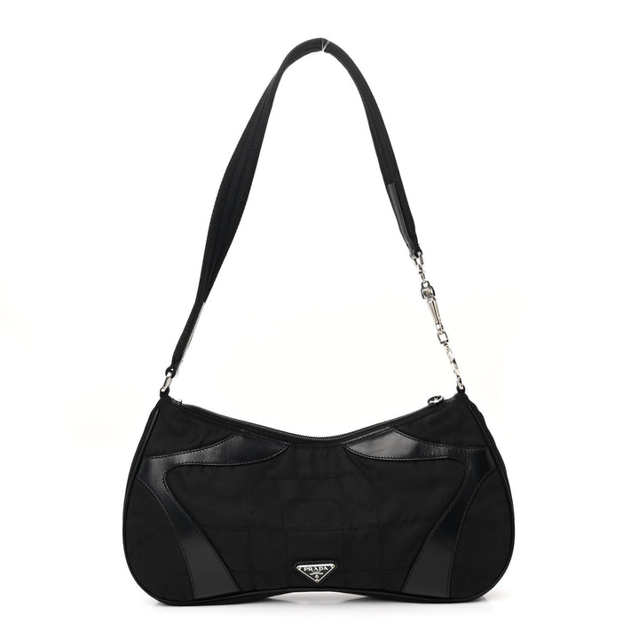 PRADA TESSUTO NYLON SOFT CALFSKIN LEATHER KIDNEY SHOULDER BAG