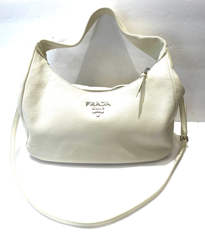 PRADA VITELLO PHENIX CALFSKIN LEATHER HOBO BAG