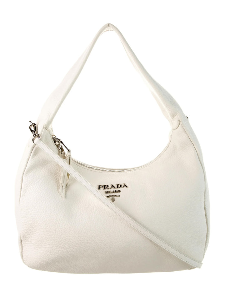 PRADA VITELLO PHENIX CALFSKIN LEATHER HOBO BAG