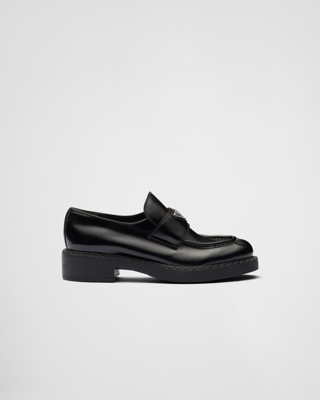 PRADA BRUSHED LEATHER TRIANGLE LOGO LOAFERS
