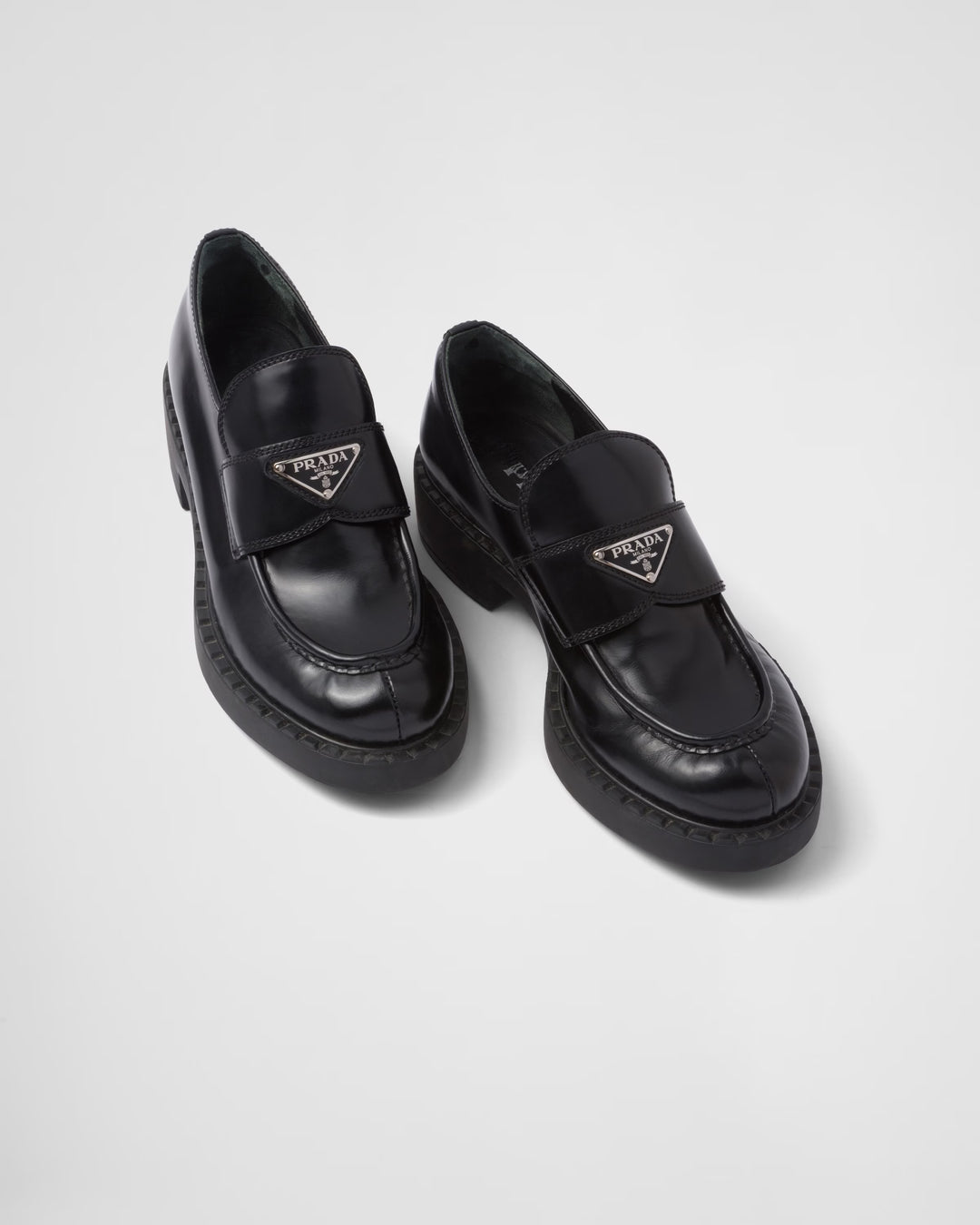 PRADA BRUSHED LEATHER TRIANGLE LOGO LOAFERS
