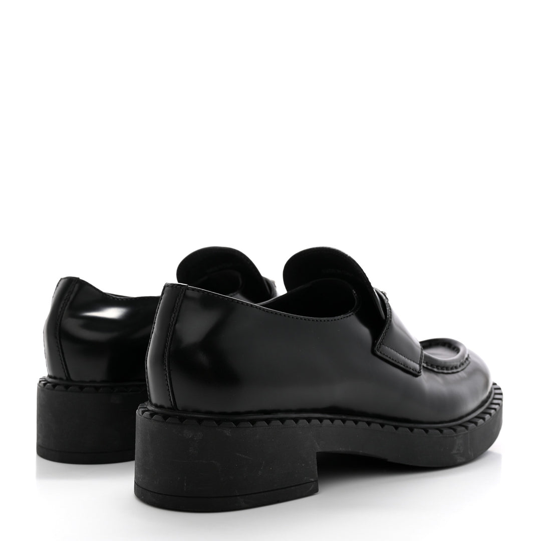 PRADA BRUSHED LEATHER TRIANGLE LOGO LOAFERS
