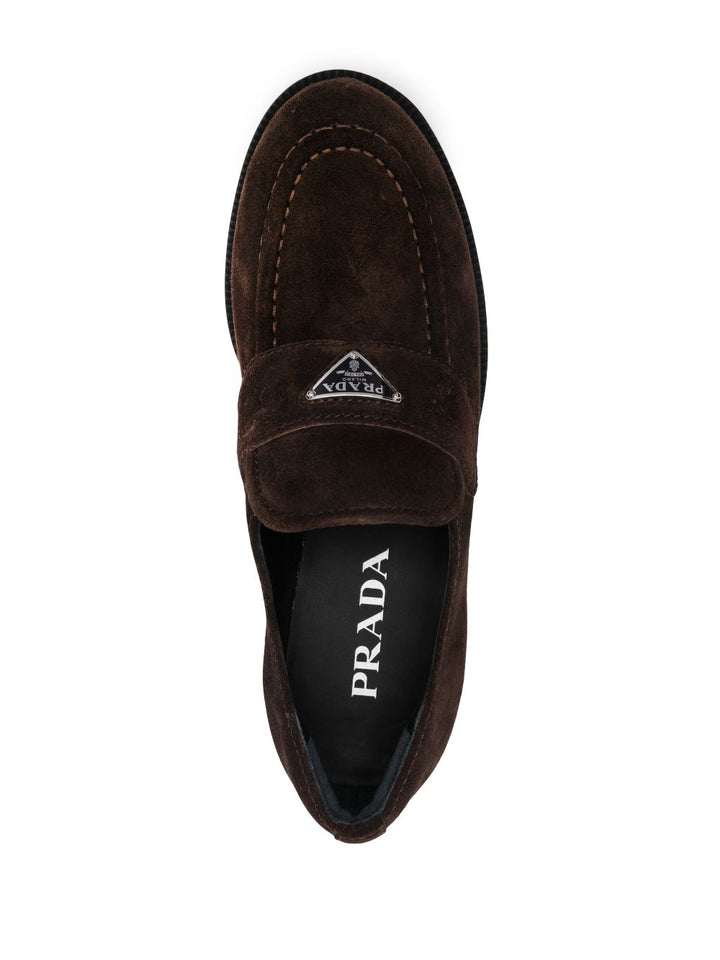 PRADA TRIANGLE LOGO SUEDE SLIP-ON LOAFERS