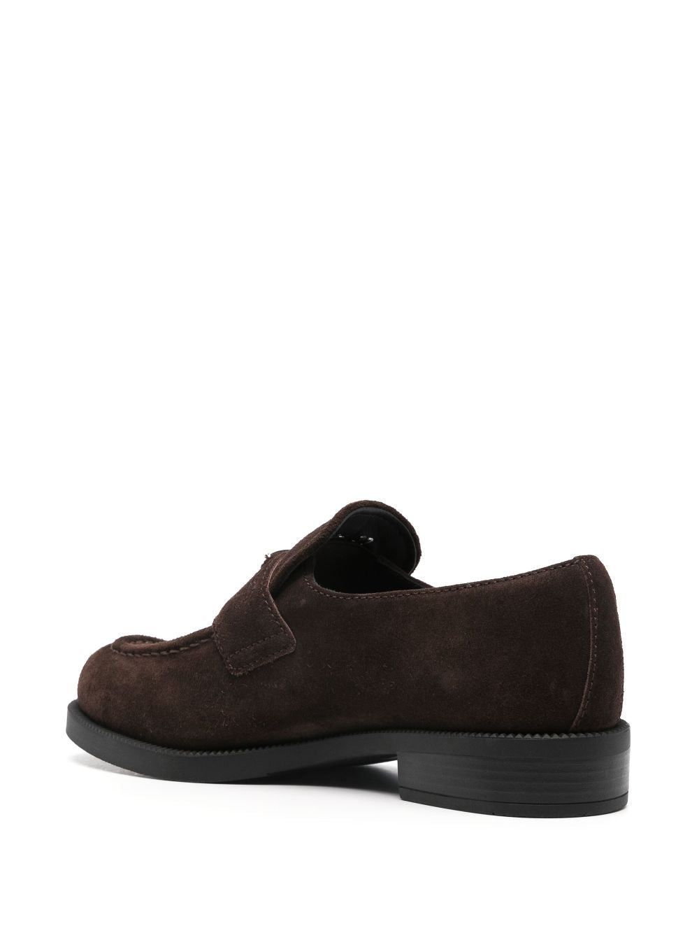 PRADA TRIANGLE LOGO SUEDE SLIP-ON LOAFERS