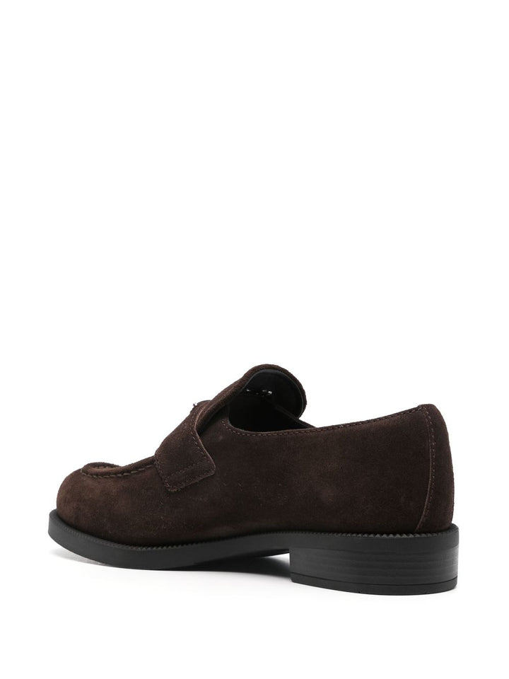 PRADA TRIANGLE LOGO SUEDE SLIP-ON LOAFERS