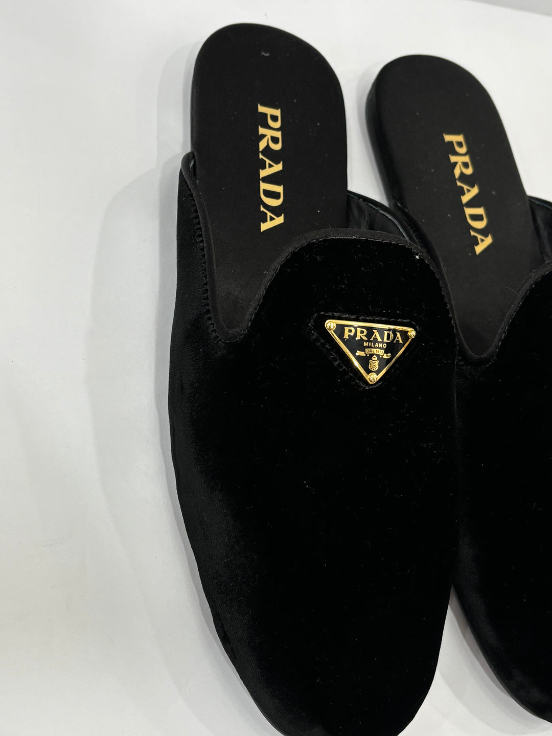 PRADA VELVET LOGO MULES