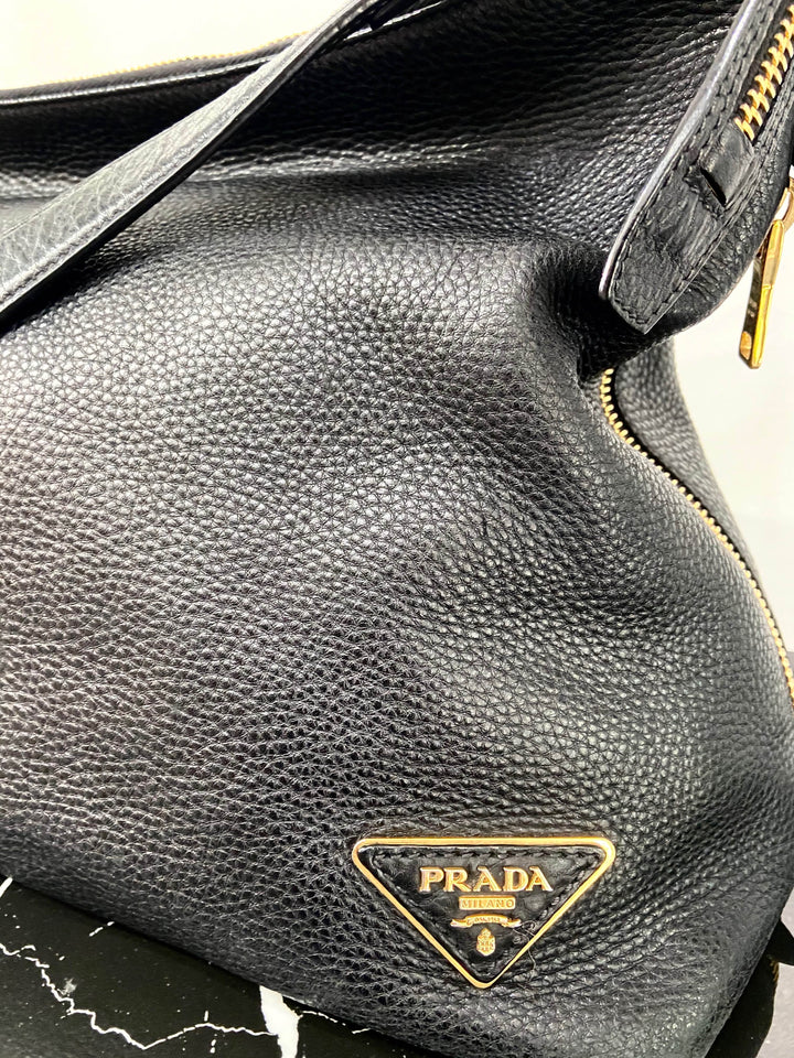 PRADA BLACK LEATHER HOBO BAG