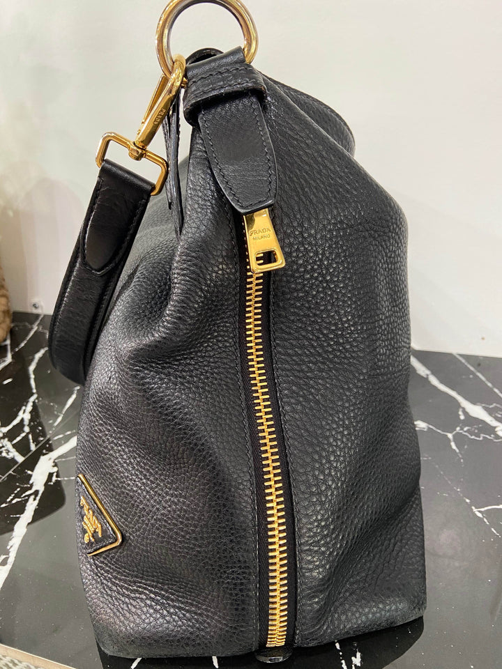 PRADA BLACK LEATHER HOBO BAG