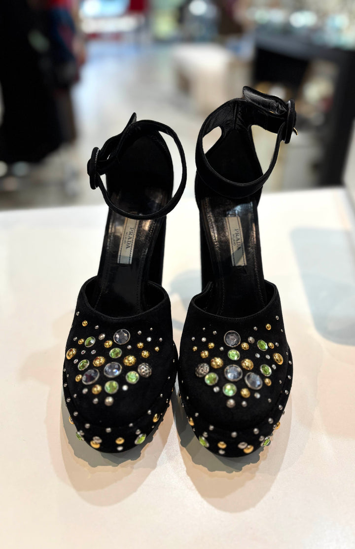 PRADA SUEDE CRYSTAL EMBELLISHED D&