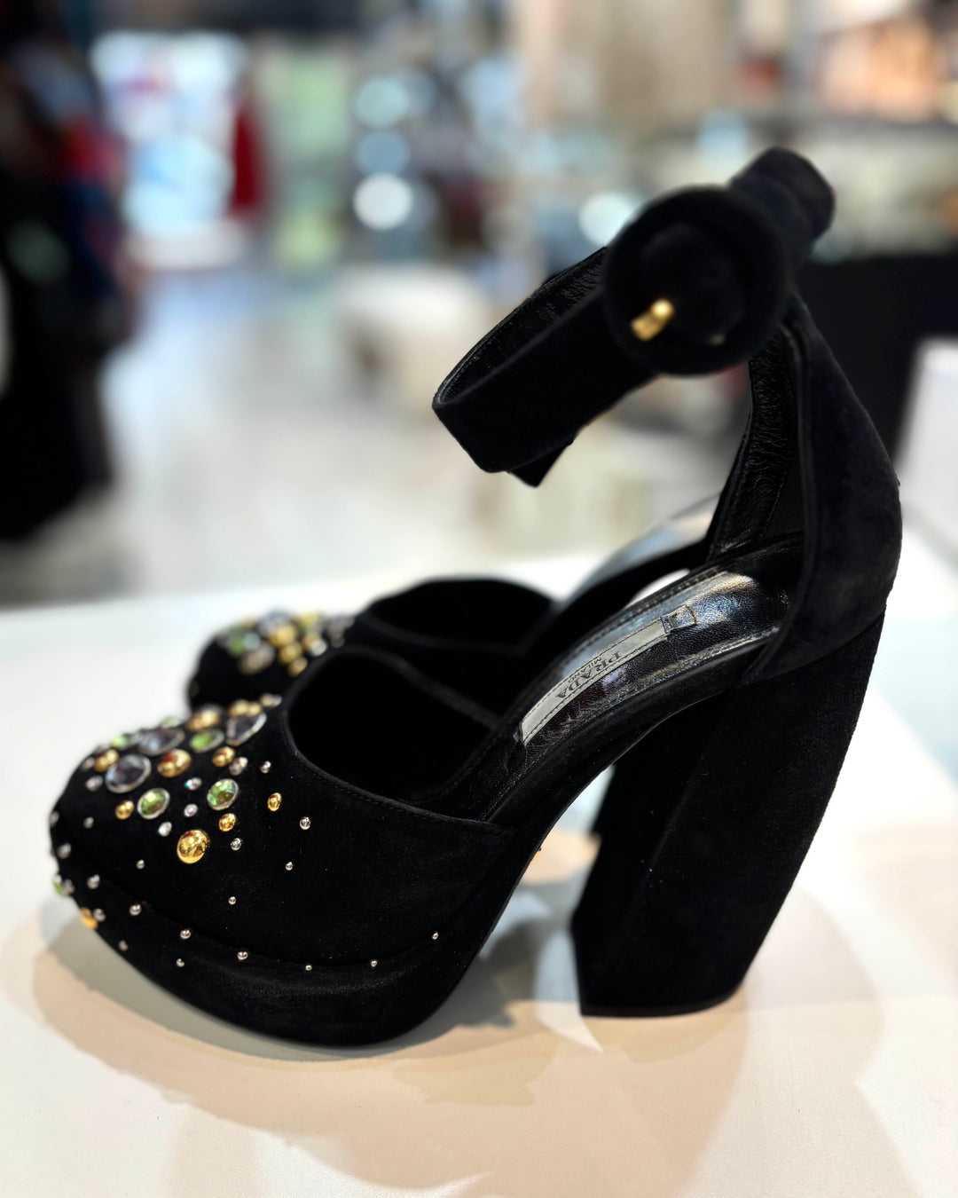 PRADA SUEDE CRYSTAL EMBELLISHED D&