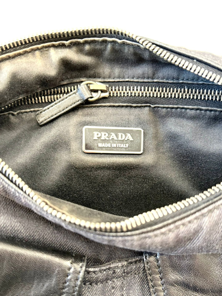 PRADA BUFALINO TRIMMED DENIM CARGO HOBO BAG