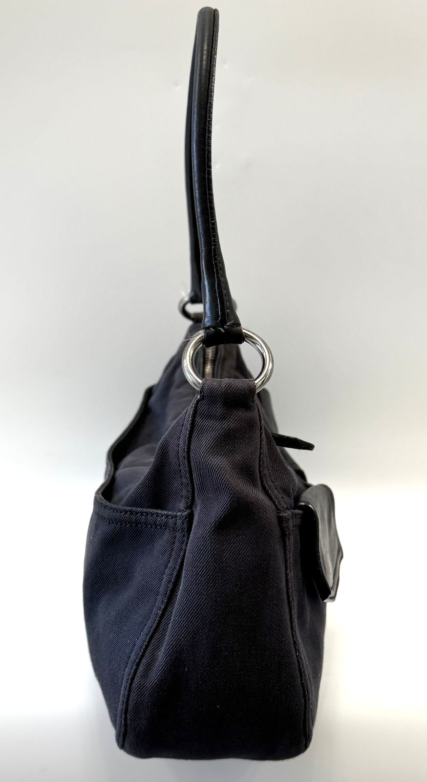 PRADA BUFALINO TRIMMED DENIM CARGO HOBO BAG